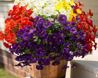 Flores artificiales de boj y campanilla para exteriores / Plantas artificiales resistentes a los rayos UV para la decoración de porches, patios y jardines.