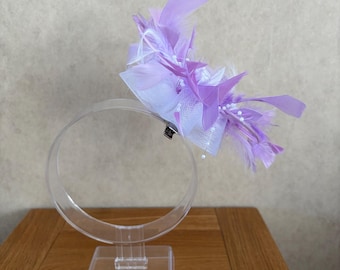 White Lilac Feather Fascinator Clip in