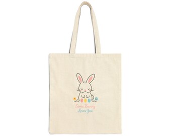 Sleeping Bunny Easter Tote Bag | Pastel Spring Canvas Market Bag