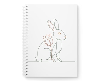 Minimal Line Art Bunny Spiral Notebook | Floral Outline Journal