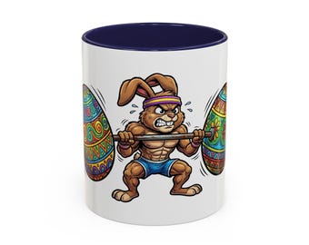 Muscular Easter Bunny Weightlifting Mug | Accent Coffee Mug