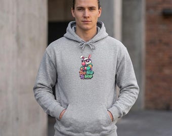 Easter Retro Bunny Hoodie | "Too Hip To Hop" Graphic Sweatshirt, Easter Apparel