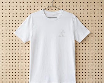 Minimal Left Chest Outline Rabbit T-Shirt | Small Line Art Tee