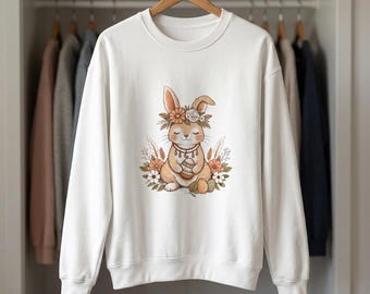 Floral Bunny Illustration Sweatshirt | Woodland Meadow Art, Whimsical Nature Apparel