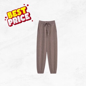 Pantalones deportivos de punto de lana holgados para mujer, de cintura alta, estilo cachemir, cálidos.