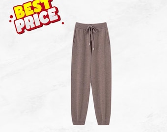 Losse, wollen gebreide joggingbroek dames warme warme broek met hoge taille in kasjmierstijl