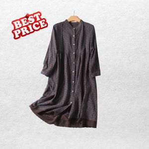 Vintage Floral Cotton Long Sleeve Button Front Dress Loose Casual Soft Lounge Robe