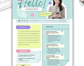 Sorority Resume Template with Photo, Pink & Green Professional Sorority for Canva, Stylish Recruitment CV, Greek Life Rush Pack