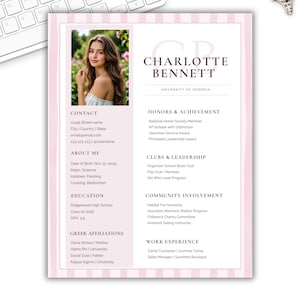 Sorority Resume Template with Photo & Cover Letter | PNM Rush Resume | Canva Editable Pink Design, Recruitment Ready, Floral Feminine CV
