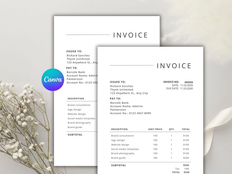 Minimalist Invoice Template Canva Editable | Simple Invoice Template ...
