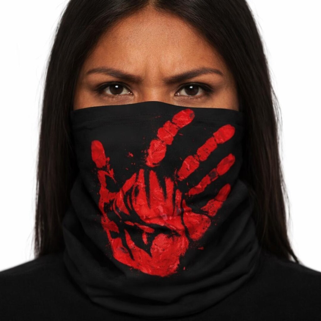 Red Hand Print Activism Neck Gaiter — Mmiwg2s Statement Face Covering ...