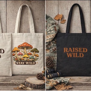 Stay Wild Mushroom bomullstygväska — Multifunktionell väska för marknad och strand