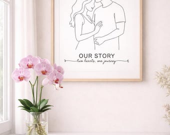 Minimalist Couple Line Art Print | Romantic Love Drawing (Digital Download)