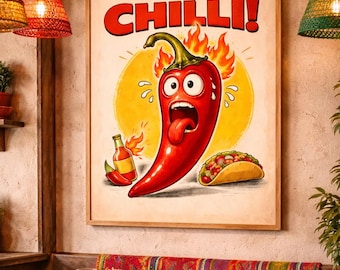 Funny Hot Chili Pepper Poster, Spicy Food Wall Art, Kitchen Decor (Digital Print)