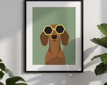 Dachshund Wall Art | Dog with Sunglasses Poster (Digital Download)