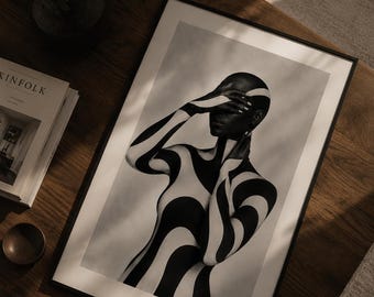 Abstract Figure Print, Monochrome Body Art, Modern Wall Decor (Digital Download)