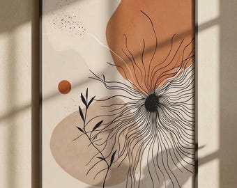 Abstract Floral Print, Mid Century Modern Terracotta Boho Art (Digital Download)