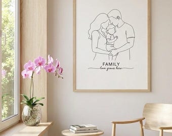 Minimalist Family Line Art Print | Continuous One-Line Drawing (Digital Download)