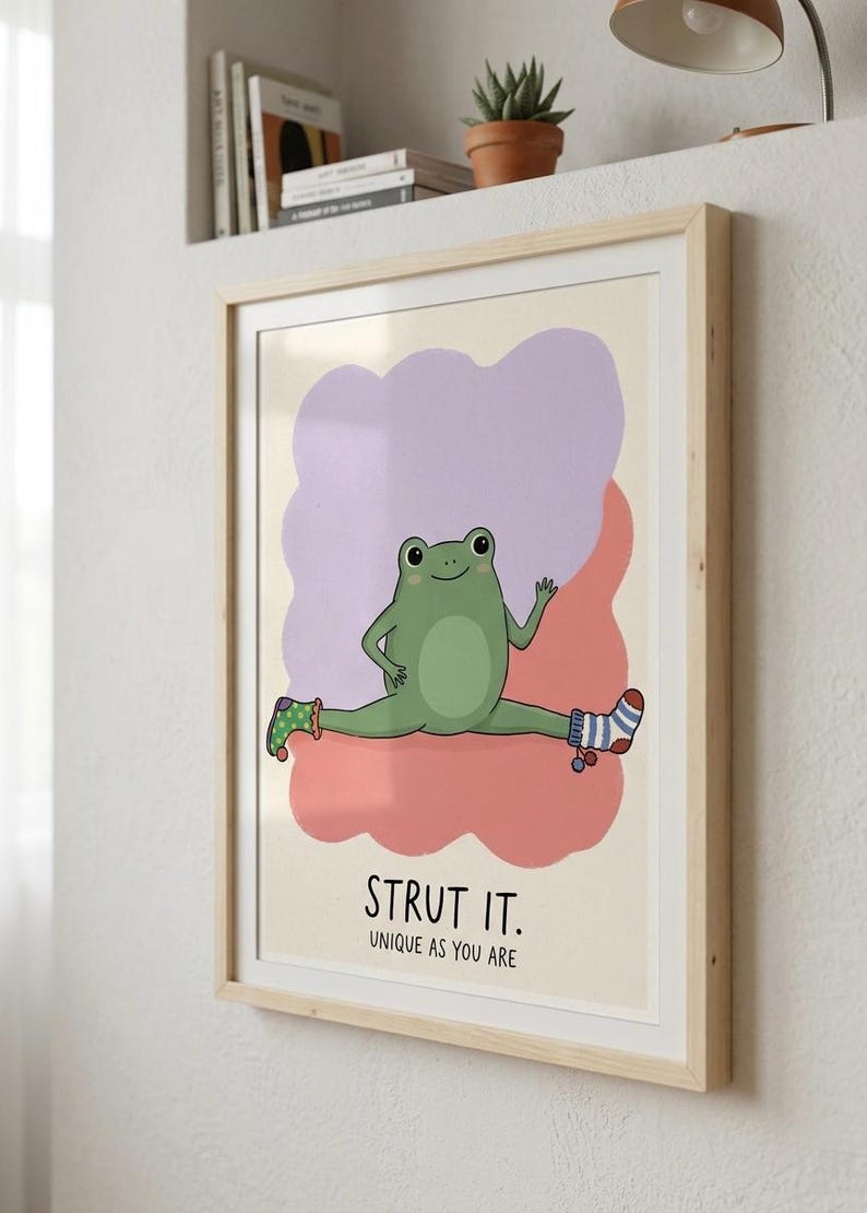 Frog in Socks Doing Splits Print, Strut It Wall Art, Whimsical Frog ...