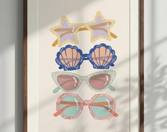 Retro Sunglasses Art Print, Colorful Eyewear Poster, Girls Room Decor (Digital Download)