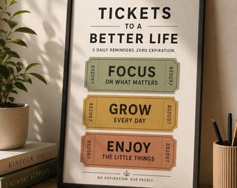 Tickets to a Better Life Poster, Motivational Wall Art, Minimalist Office Print, Self Growth Decor