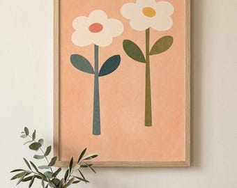 Retro Daisy Flower Poster, Pastel Scandinavian Botanical Wall Art (Digital Download)