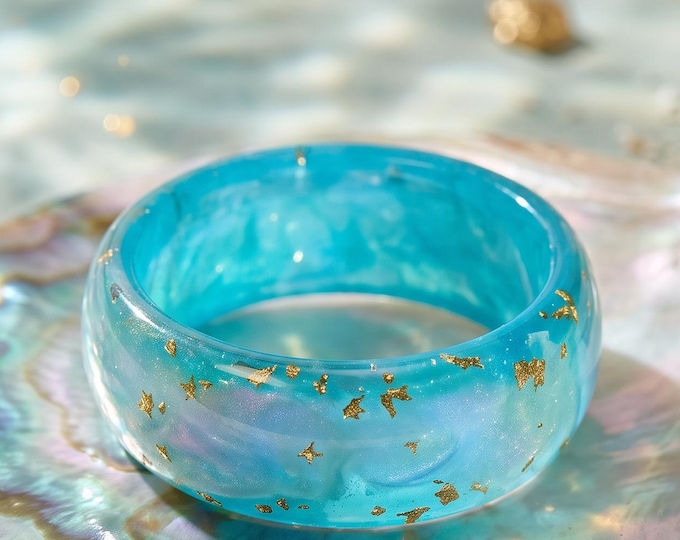 Blue Resin Bangle Set, Irregular Geometric Bracelets, Chunky Stackable Bangles, Boho Summer Jewelry