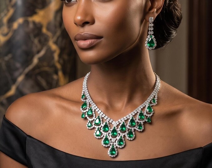 Rhinestone Water Drop Necklace Set, Retro Tassel Clavicle Chain Jewelry