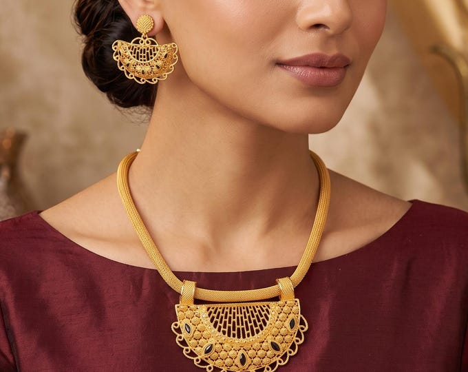 24K Gold Plated Jewelry Set, Necklace Earrings, Bridal Wedding Jewellery