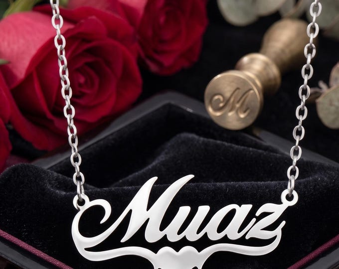 Personalized Heart Name Necklace, Custom Stainless Steel Pendant, Gold Silver Initial Jewelry