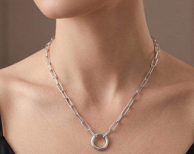 Stainless Steel Circle Pendant Necklace, Minimalist Round Chain Jewelry