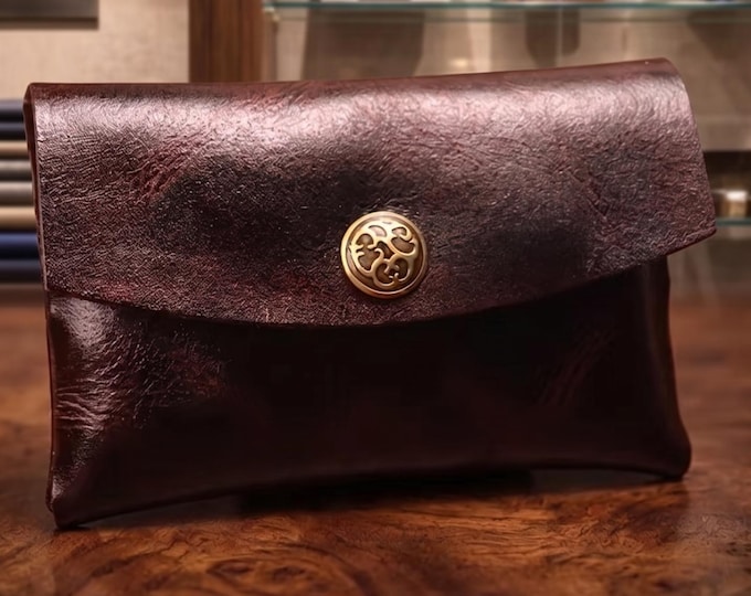 Vintage Leather Card Wallet, Snap Closure Coin Purse, Travel Organizer
