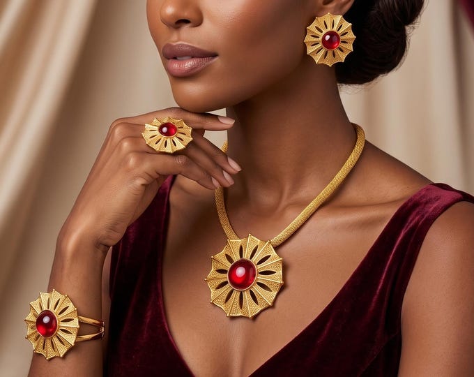Gold Plated Bridal Jewelry Set, Statement Necklace & Earrings, Indian Wedding Gift