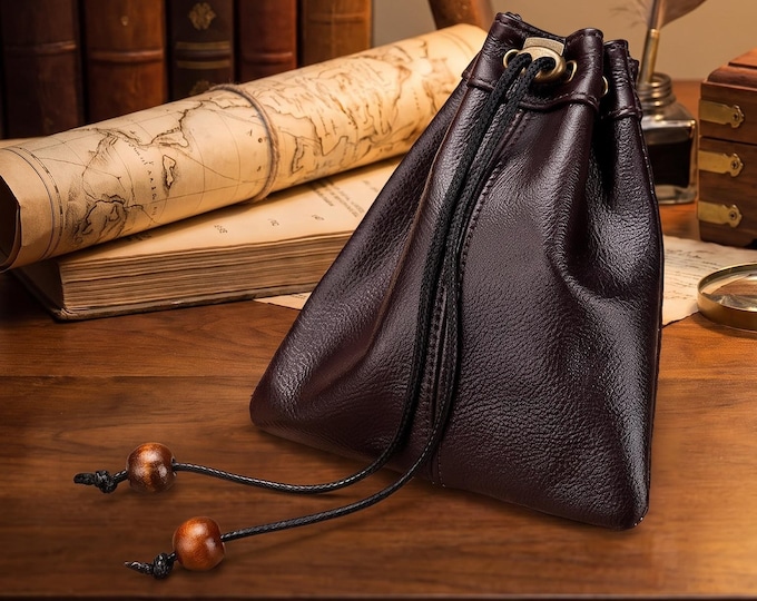Leather Drawstring Pouch, Medieval Style Coin Purse, Small Organizer Bag