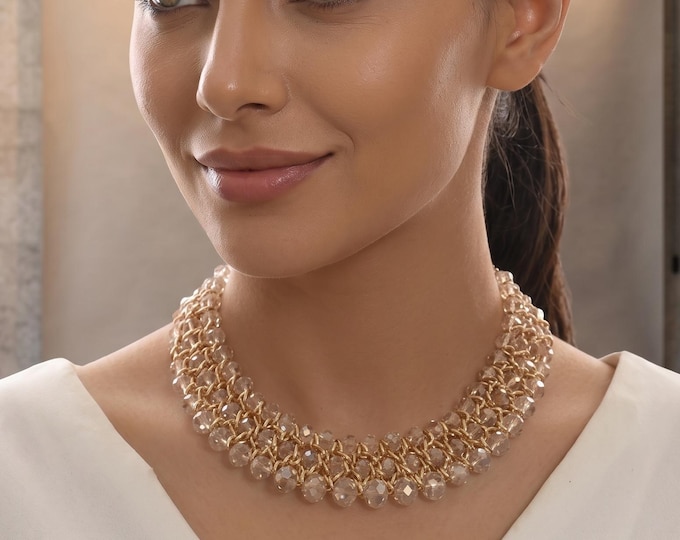 Colorful Crystal Chunky Collar Necklace, Multilayer Beaded Statement Bib Jewelry