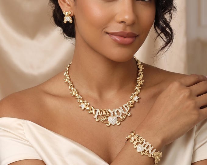 Elephant Bridal Jewelry Set, Gold Tone Rhinestone Necklace Earrings Bracelet Ring (4-Piece)