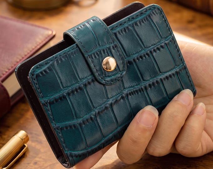 RFID Blocking Crocodile Print Card Holder, Accordion Credit Card Organizer, Slim Travel Wallet