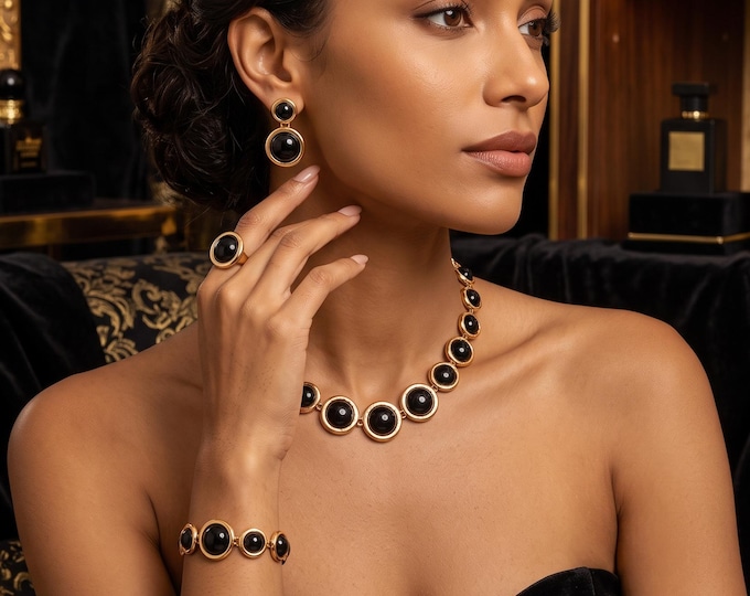 5-Piece Metal Sphere Jewelry Set, Minimalist Resin Cord Necklace Bracelet Ring Earrings