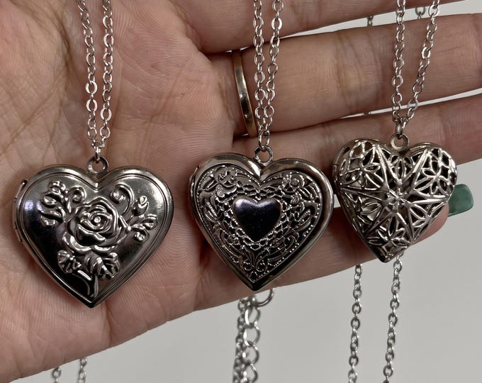 Silver Heart Locket Necklace, Stainless Steel Photo Pendant, Romantic Memory Charm Jewelry