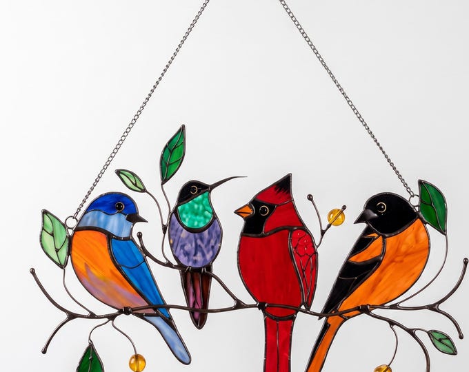 Stained Glass Bird Window Panel Hanging Suncatcher Home Decor Ornament
