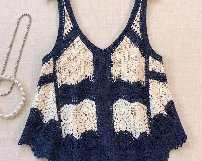 Crochet Knit Beach Cover-Up Dress, Sleeveless Boho Summer Vest