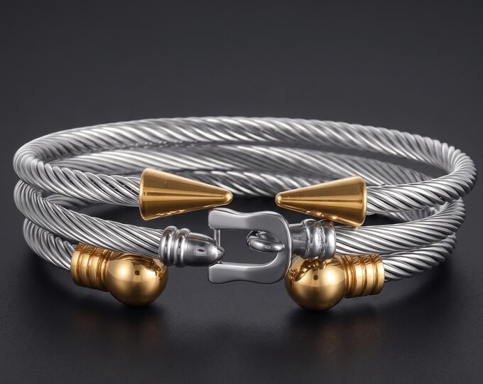 Stainless Steel Arrow Cuff Bracelet Set, Minimalist Open Bangle Jewelry