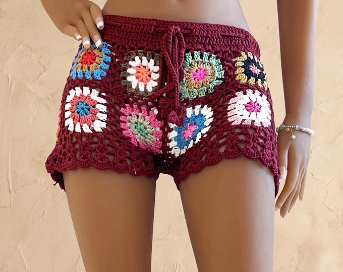 Crochet Beach Shorts, Hollow Out Knit Swim Cover Up, Boho Summer Vacation Beachwear