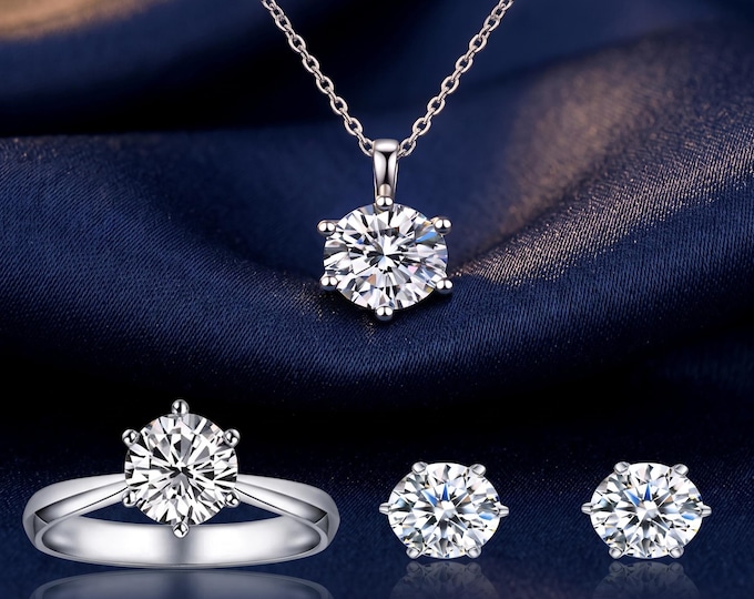 925 Sterling Silver Jewelry Set, AAAAA Zircon Necklace Earrings Ring, Elegant Korean Design