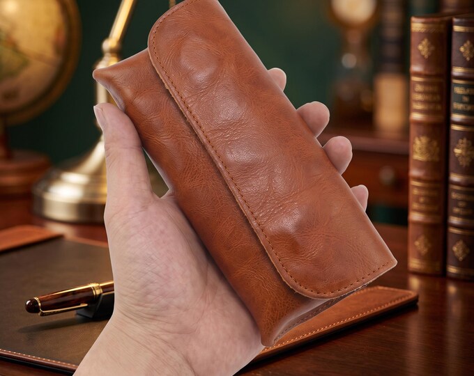 Handcrafted Genuine Leather Eyeglass Case and Pen Pouch, Vintage Organizer