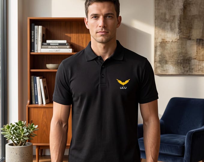 Men's Cotton Polo Shirt, Embroidered Eagle Logo, Casual Office Golf Wear