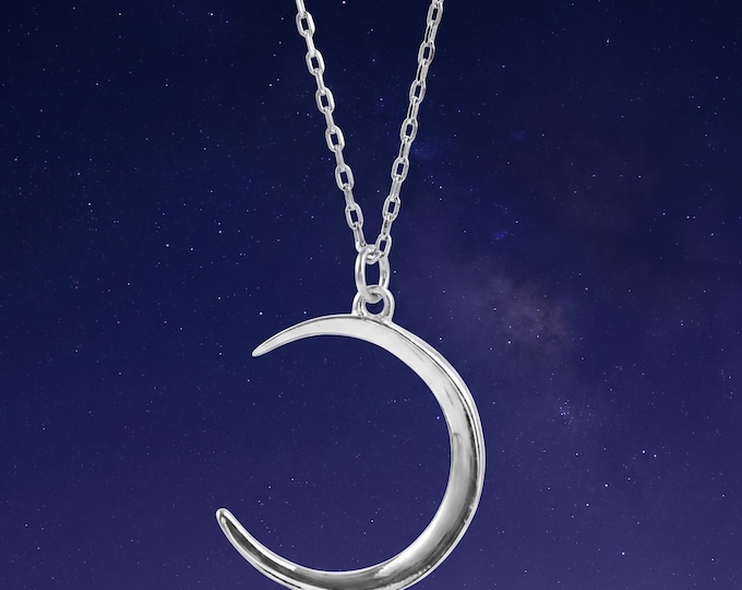 Stainless Steel Crescent Moon Necklace, Vintage Celestial Pendant Jewelry