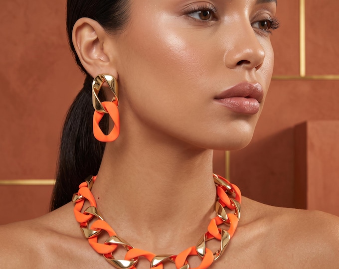 Fluorescent Acrylic Choker Necklace Earrings Set, Neon Streetwear Statement Jewelry