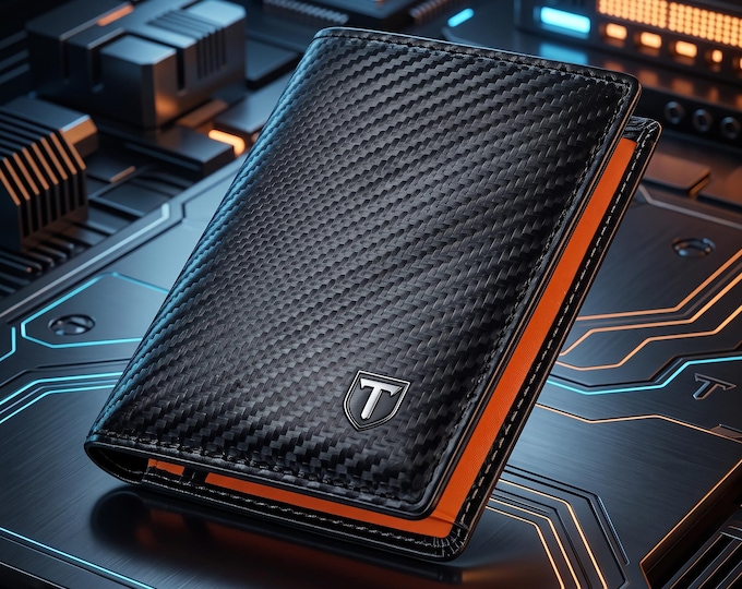 Men's Carbon Fiber Leather Bifold Wallet, RFID Blocking Credit Card Holder