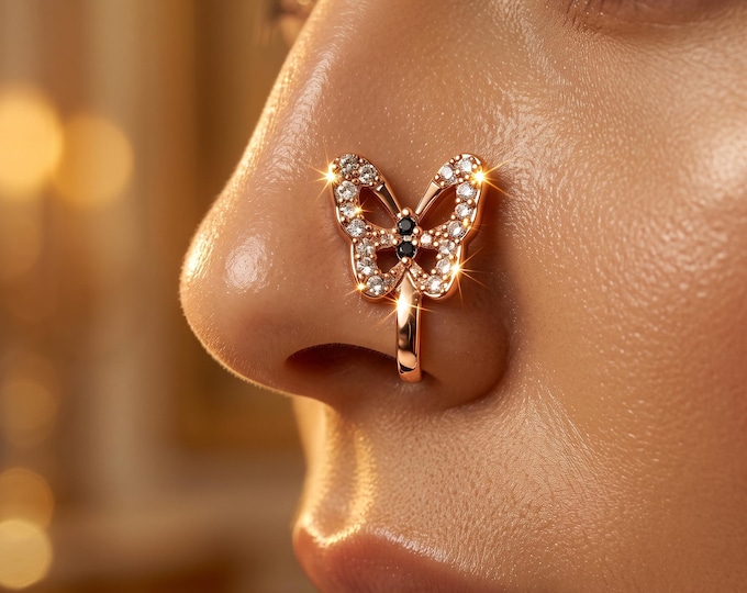 Butterfly Non-Piercing Nose Ring, Stainless Steel Faux Hoop Jewelry